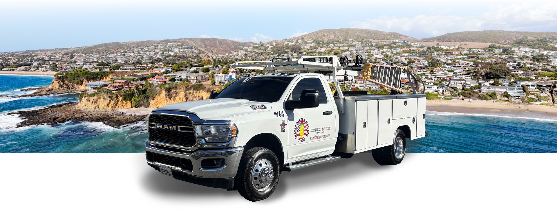 Water Heater Man service truck on the Southern California coast